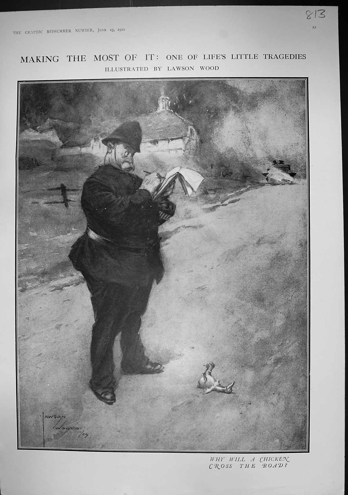 Old Print 1910 Policeman Dead Chicken War Ships Speed Boat Arthur Burgess 20th