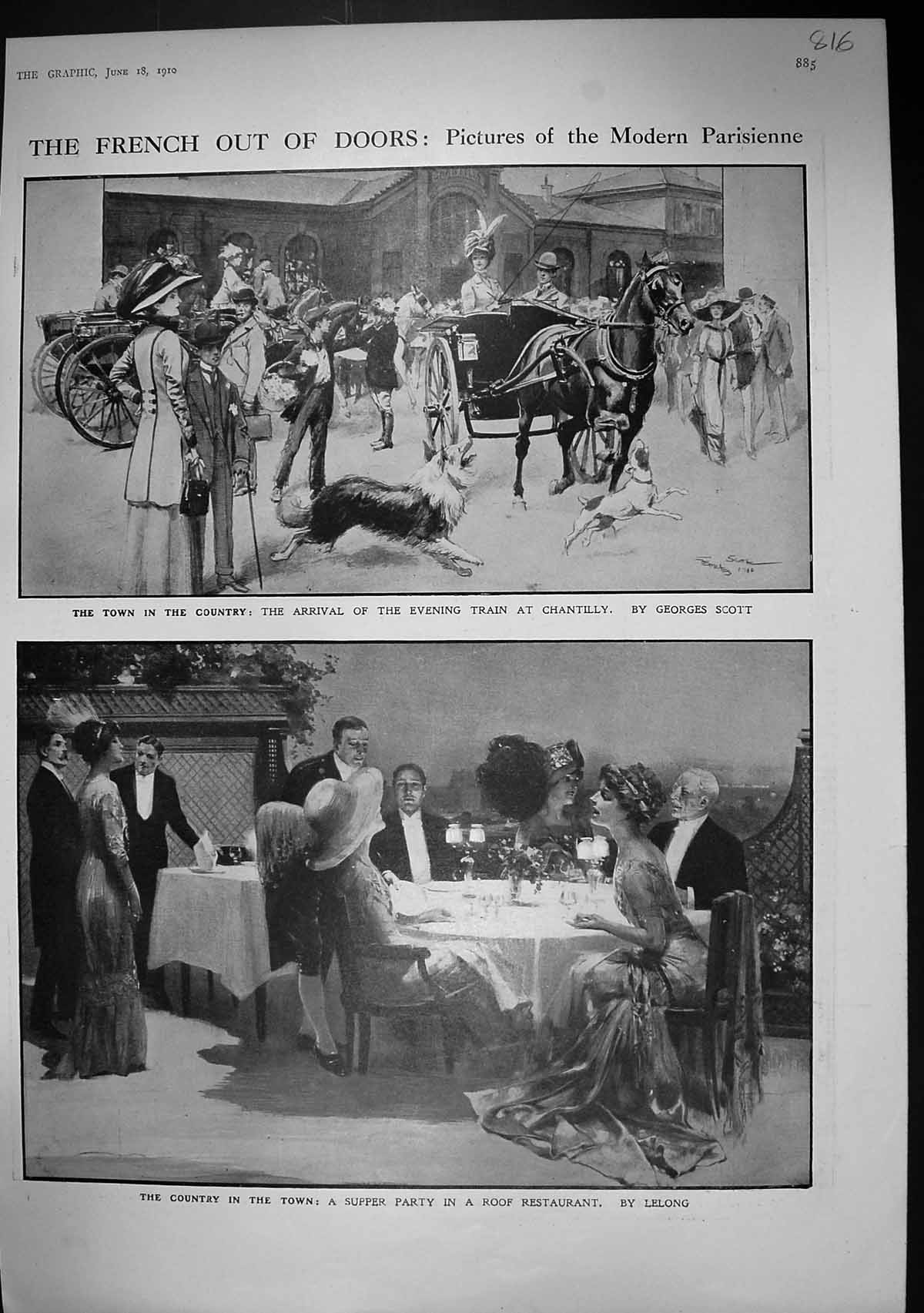 Old 1910 Supper Party Rorestaurant Train Chantilly France Submarine C 20th