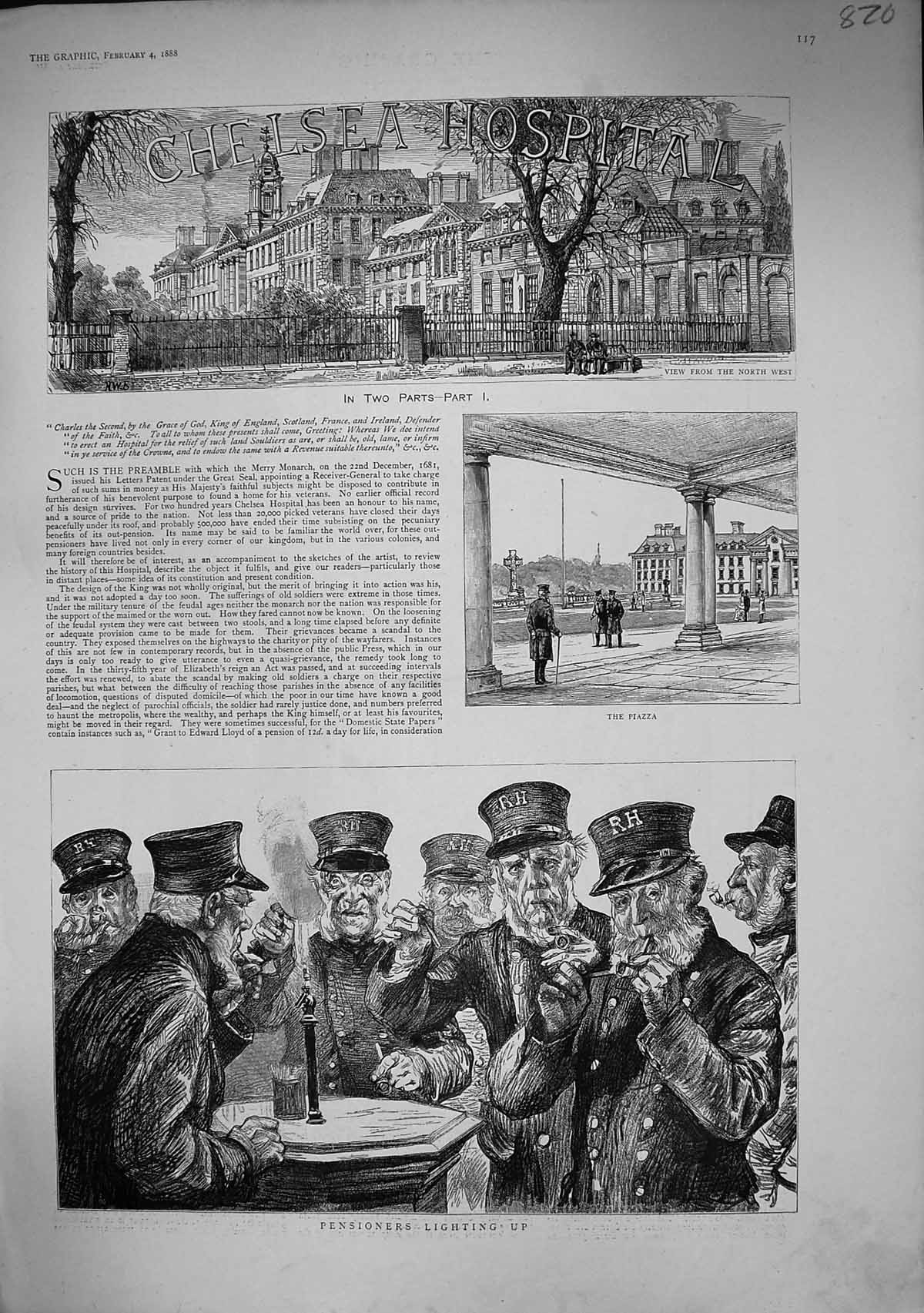 Old 1888 Chelsea Hospital Pensioners Piazza Chapel Architecture Build Victorian