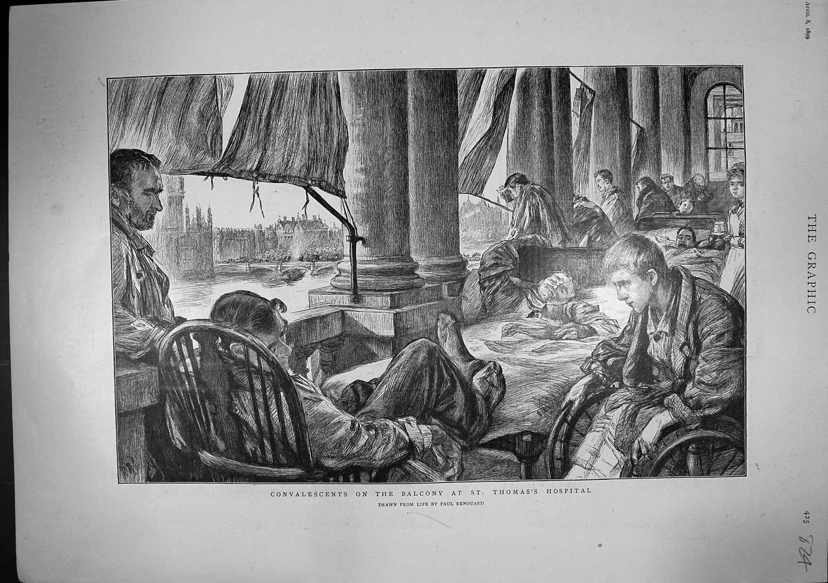 Old 1899 Convalescents Balcony St. Thomas'S Hospital Ship Wreck Stell Victorian