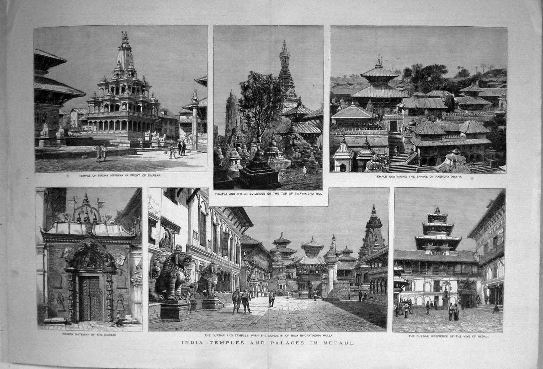 Old 1880 India Temples Palaces Nepaul Chaitya Pashupatinatha Radha Kr Victorian