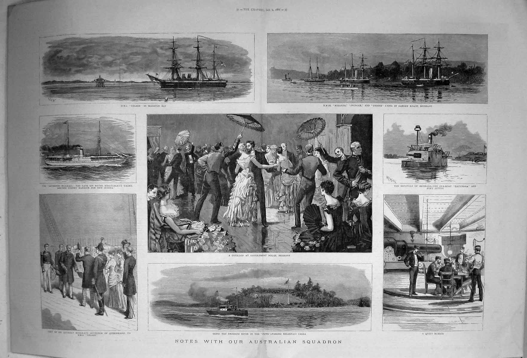 Old 1886 Australian Squadron Ships Nelson Moreton Gayundah Miranda Sw Victorian