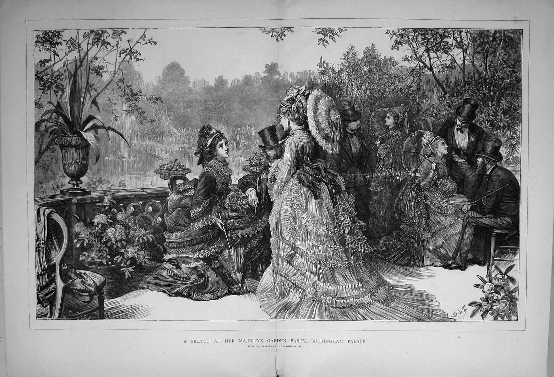 Old 1871 Scene Majesty Queen Garden Party Buckingham Palace London Su Victorian