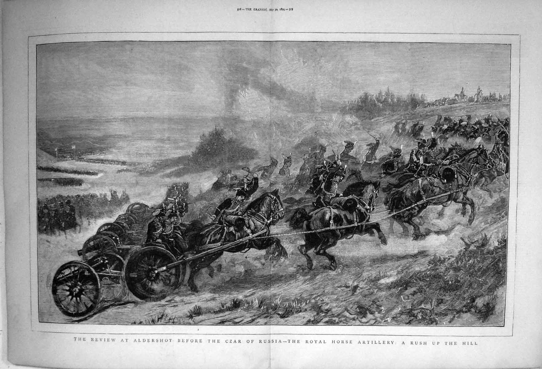 Antique Print 1874 Review Aldershot Czar Russia Royal Horse Artillery Siers