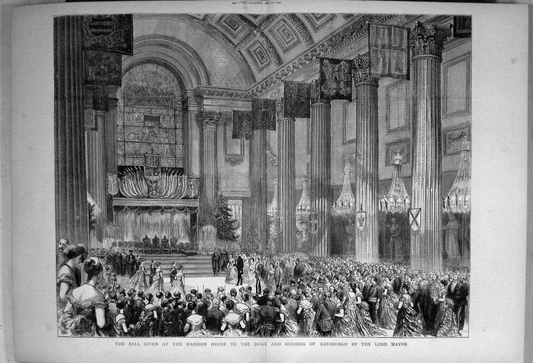 Antique Old Print 1874 Ball Mansion House Duke Duchess Edinburgh Lord Mayor