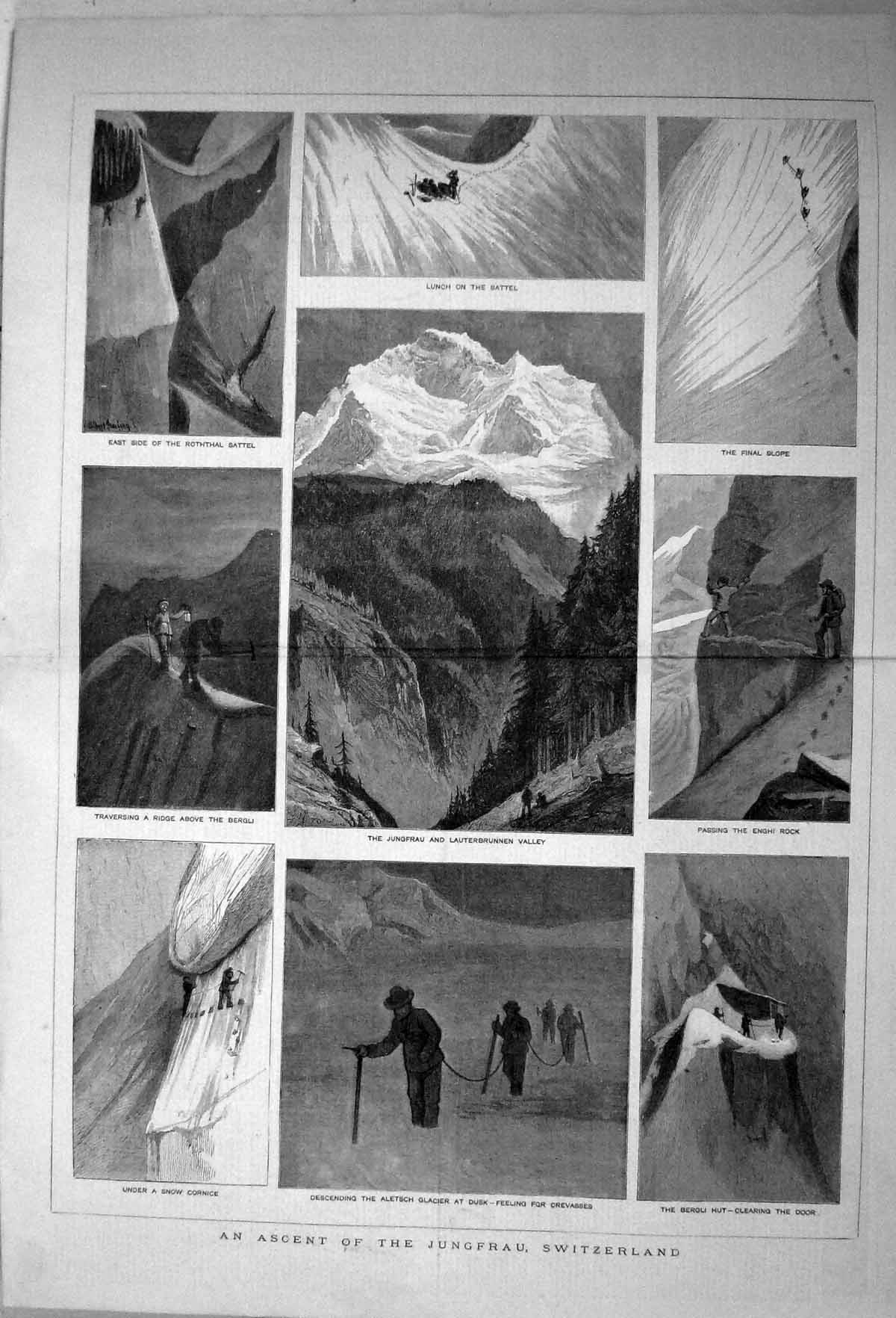 Old 1881 Ascent Jungfrau Switzerland Aletsch Glacier Lauterbrunnen En Victorian