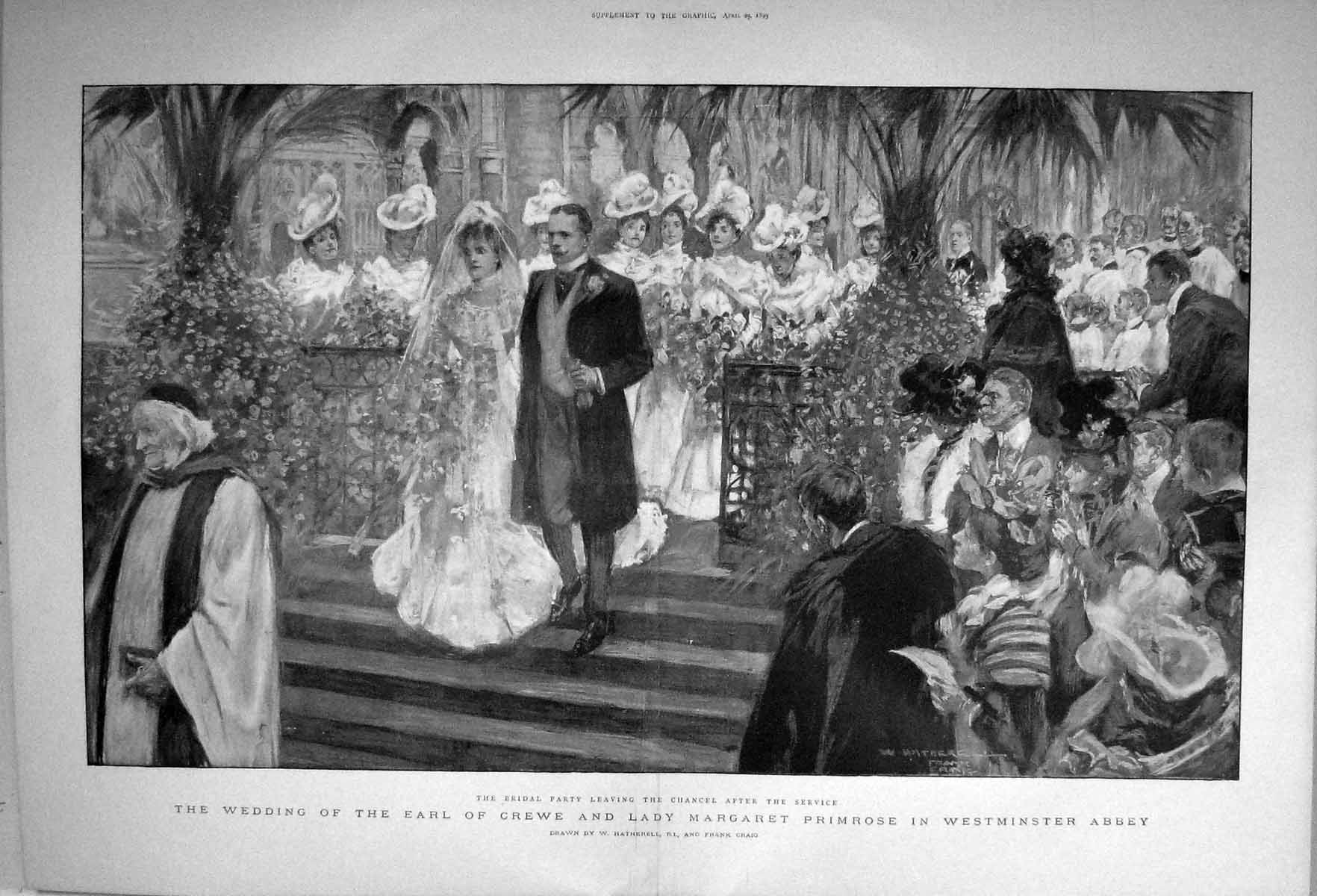 Old 1899 Wedding Earl Crewe Lady Margaret Primrose Westminster Abbey Victorian