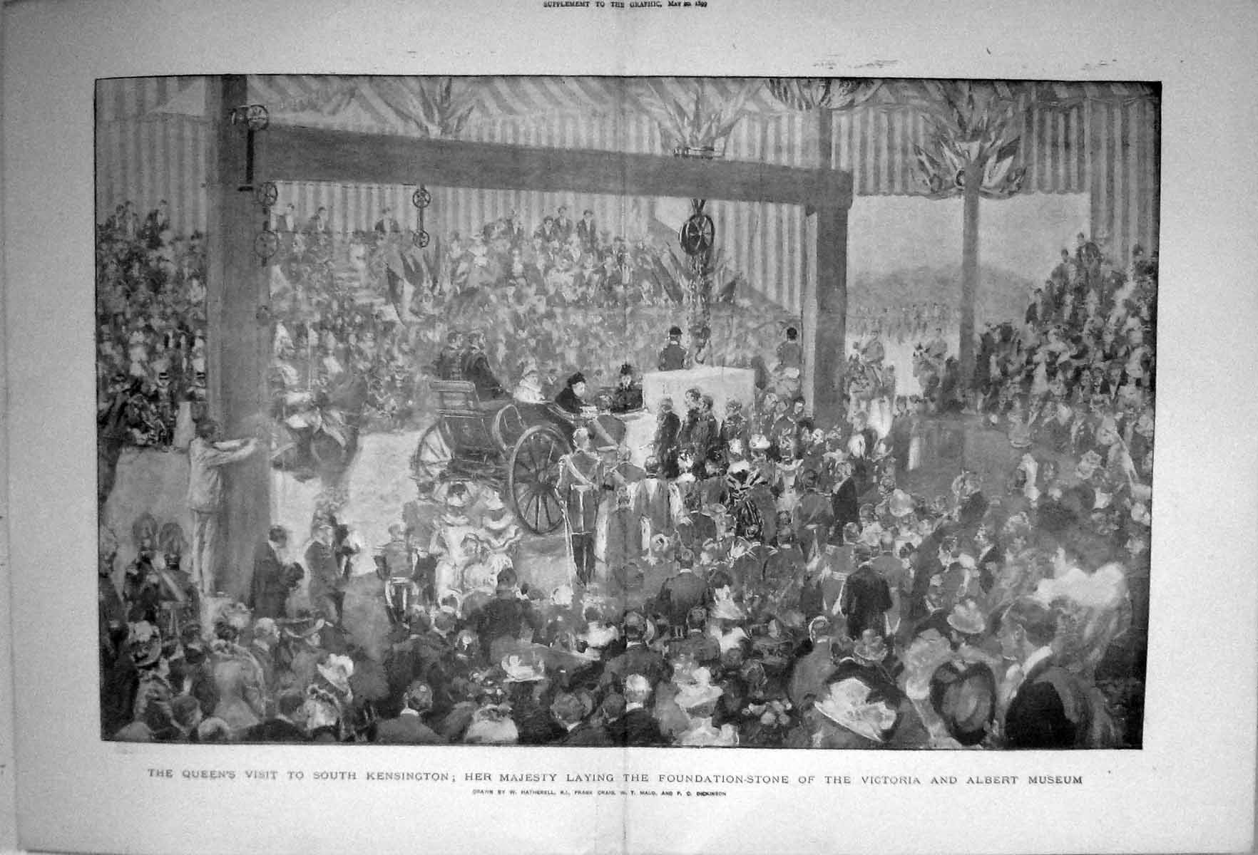 Old 1899 Queen Kensington Foundation Stone Victoria Albert Museum Lon Victorian