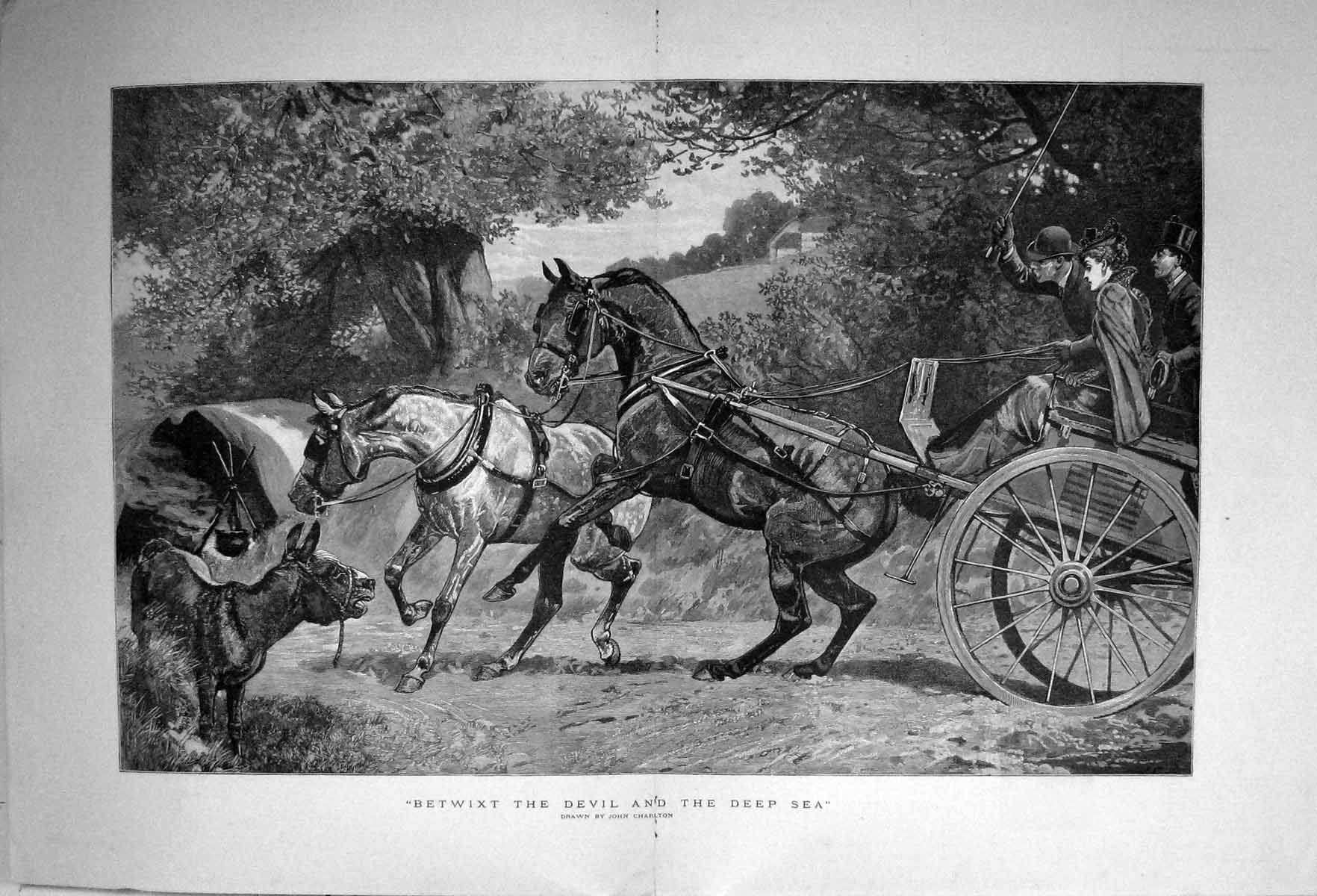 Old 1892 Betwixt Devil Deep Sea John Charlton Horses Coach Scared Don Victorian