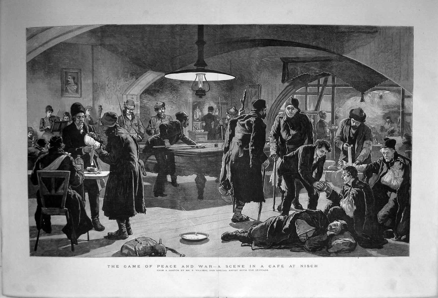 Old 1886 Scene CafÇ Nisch Game Peace War Recreation Villiers Servians Victorian