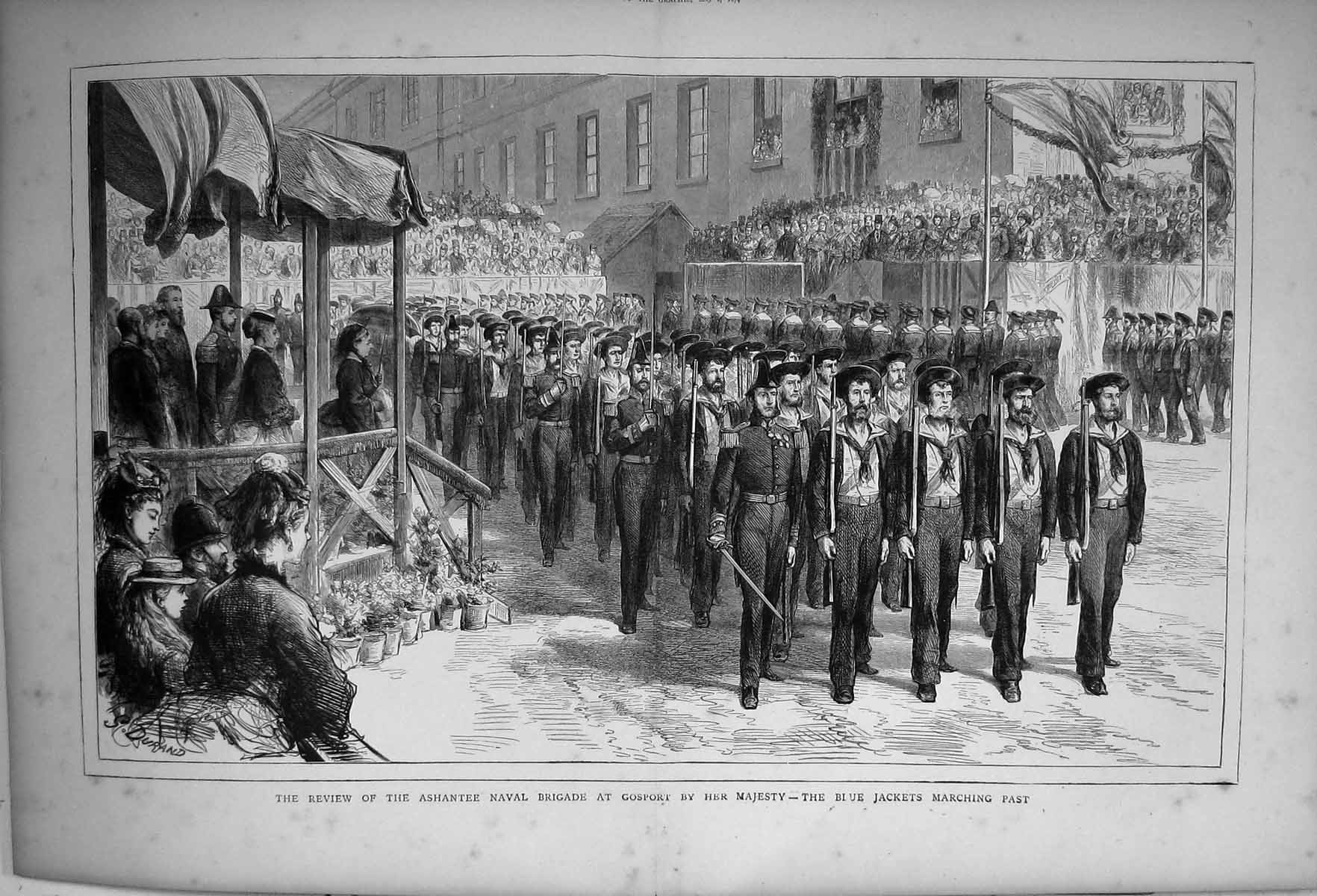 Old 1874 Review Ashantee Naval Brigade Gosport Queen Victoria Bluejac Victorian