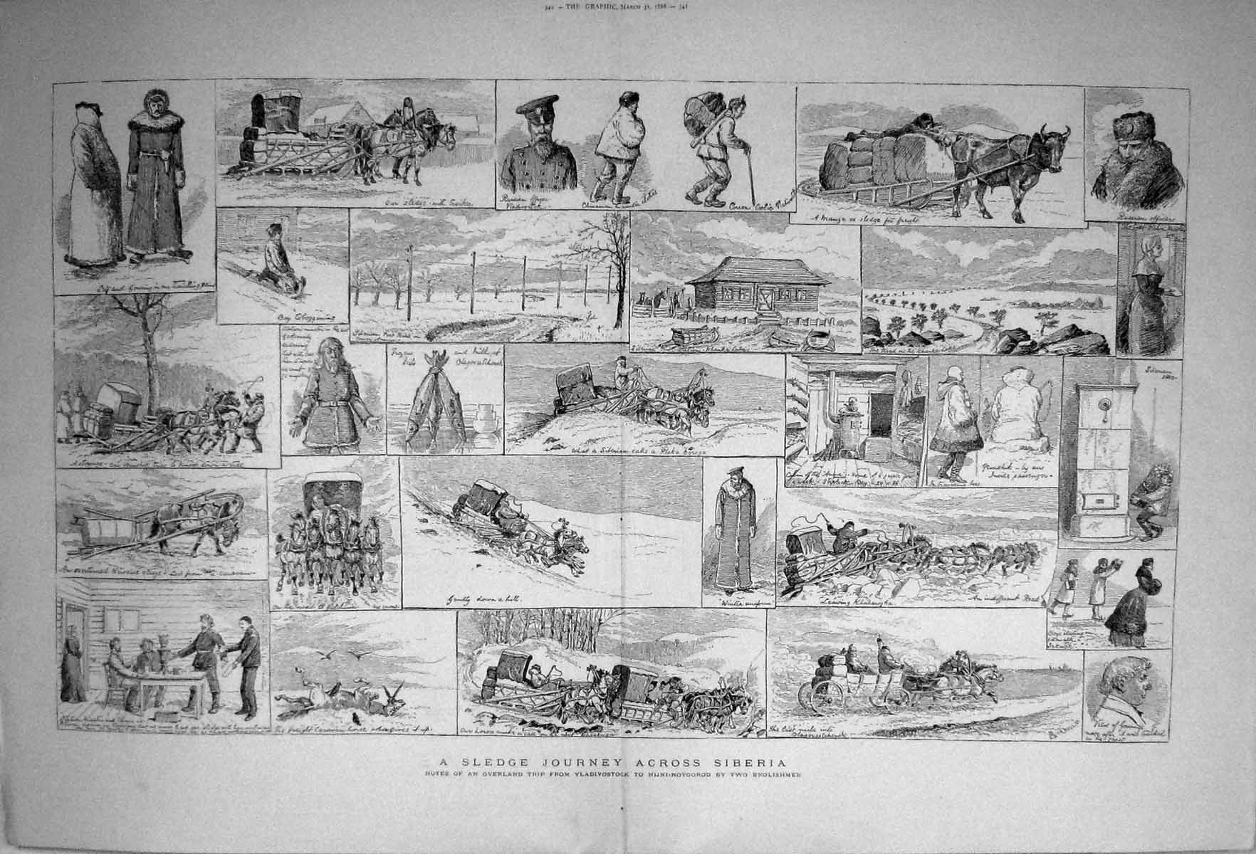 Old 1888 Sledge Journey Siberia Overland Trip Vladivostock Nijni-Novg Victorian