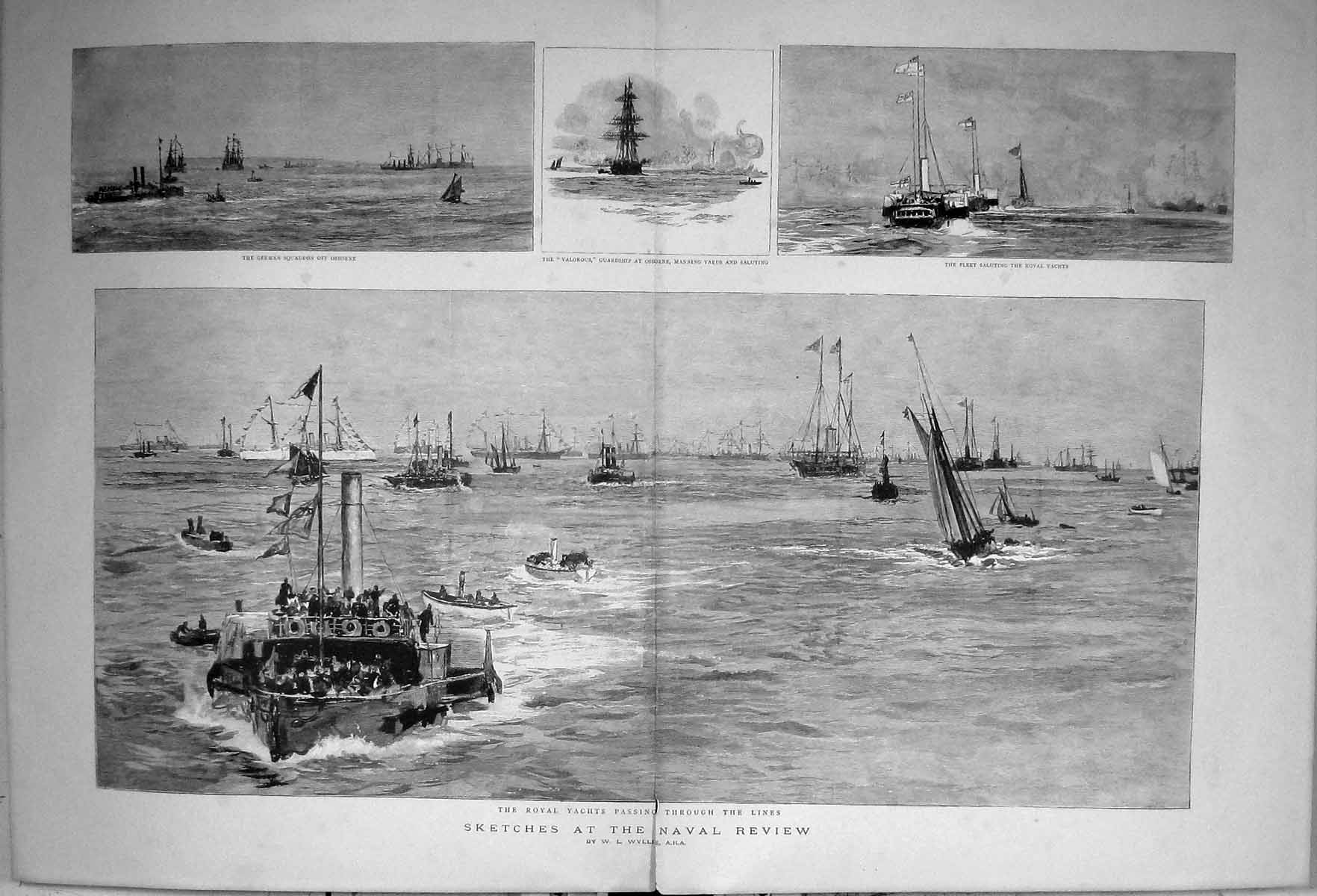 Old Print 1889 Naval Review Royal Yachts Osborne Valorous Victoria Albert 19th