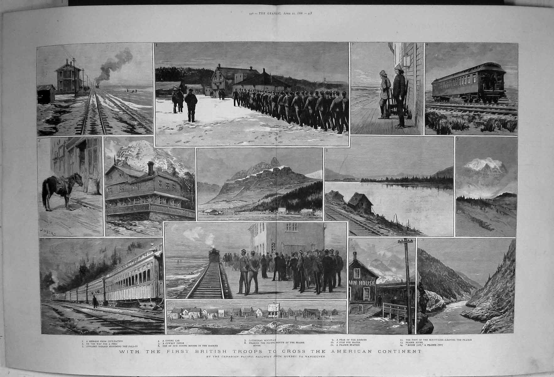 Old Print 1888 British Siers Canada Pacific Railway Cathedral Mountain R 19th