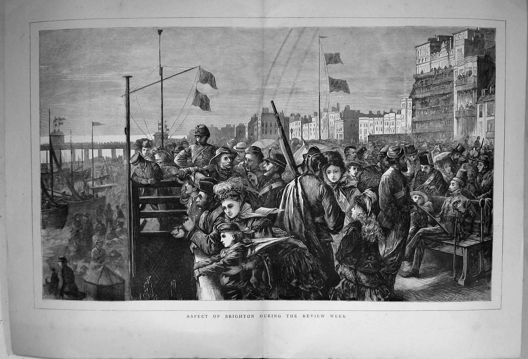 Antique Old Print 1871 Aspect Brighton Review Week Siers Children Fine Art 19th