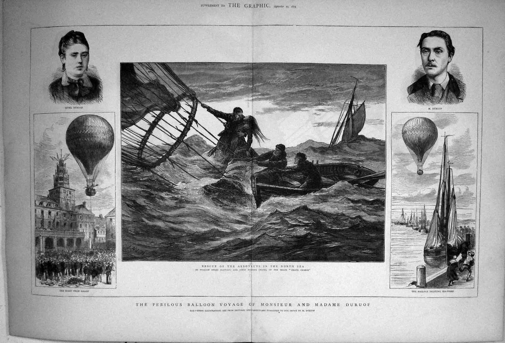 Old 1874 Balloon Voyage Monsieur Madame Duruwilliam Oxley Buscome Gra Victorian