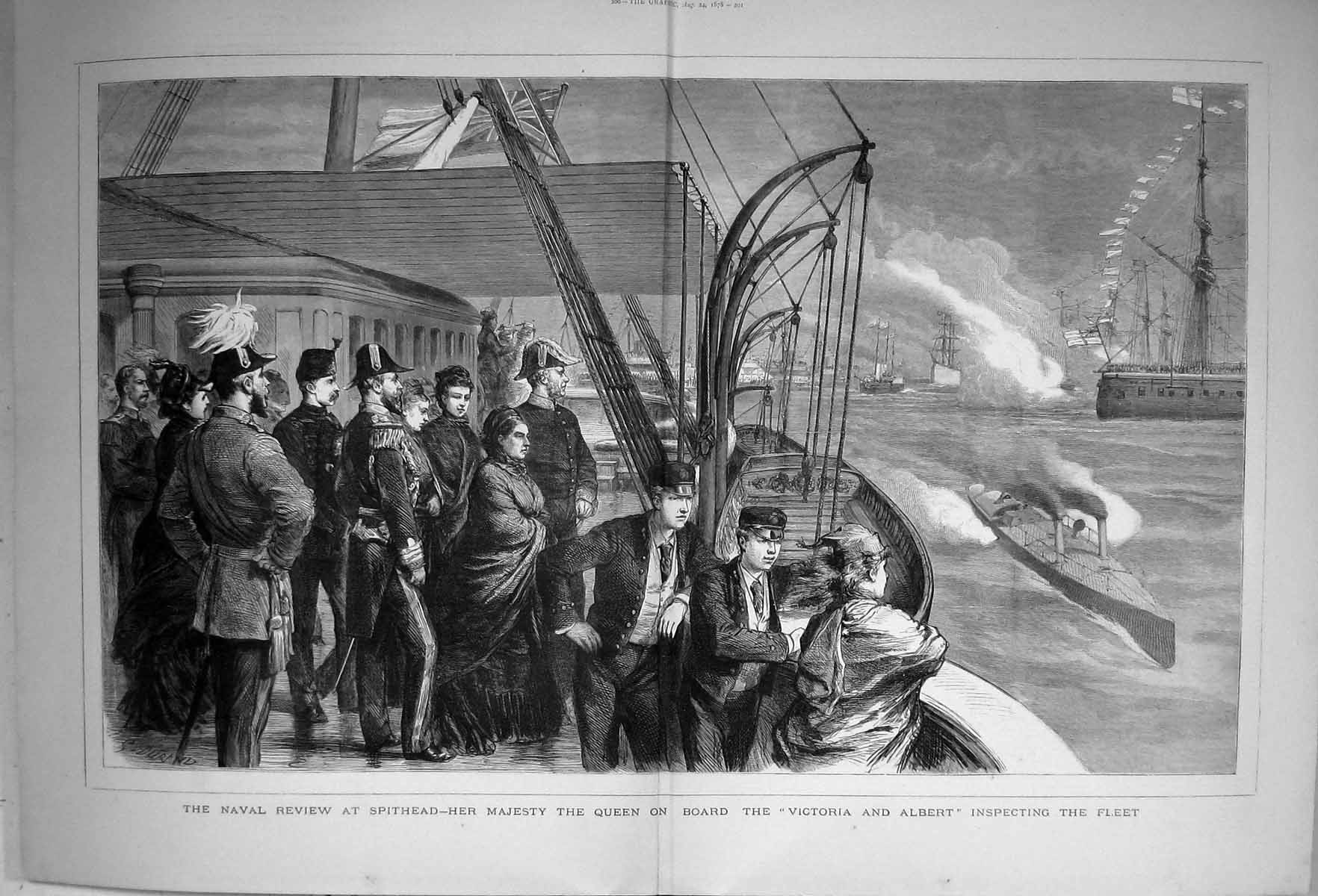 Antique Print 1878 Naval Review Spithead Majesty Queen Ship Victoria Albert