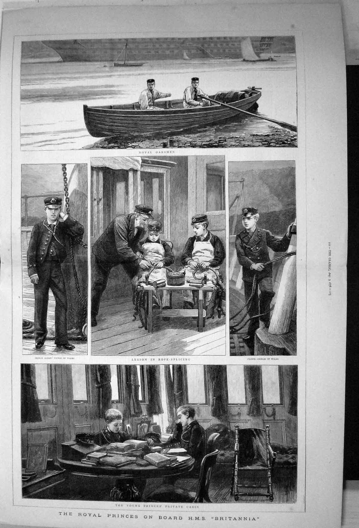 Old 1878 Royal Princes Ship H.M.S. Britannia Oarsmen George Wales Alb Victorian