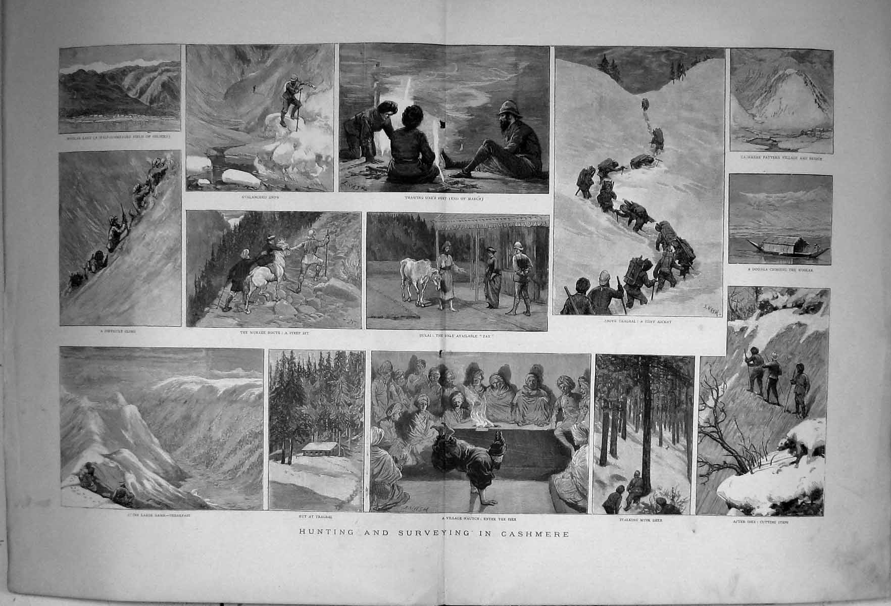 Old 1883 Hunting Surveying Cashmere Dulai Village Nautch Ibex Doonga Victorian