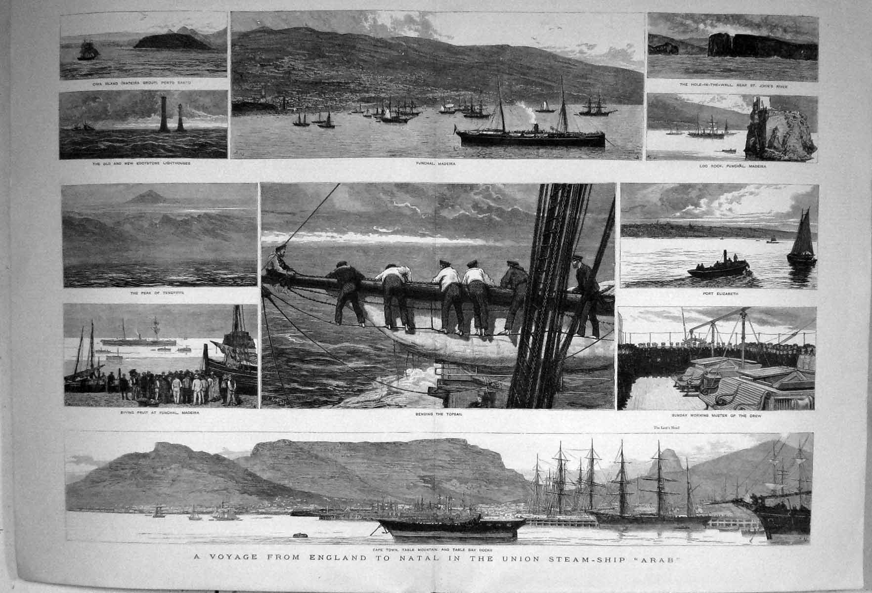 Old 1881 Voyage England Natal Union Steam Ship Arab Cape Town Funchal Victorian