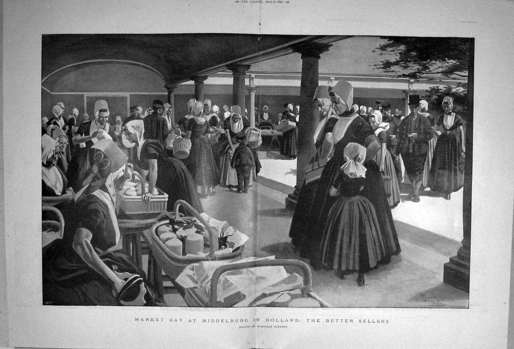 Old 1899 Market Day Middelburg Holland Butter Sellers Reginald Cleave Victorian