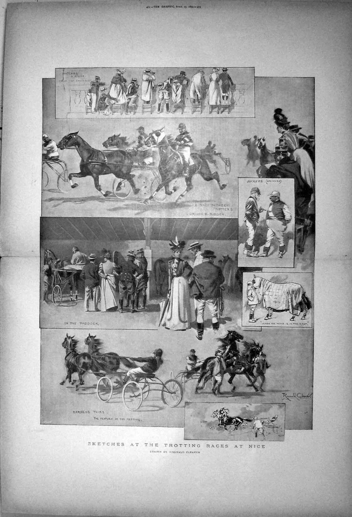 Old 1899 Horses Sport Trotting Races Nice France Jockeys Harness Pari Victorian