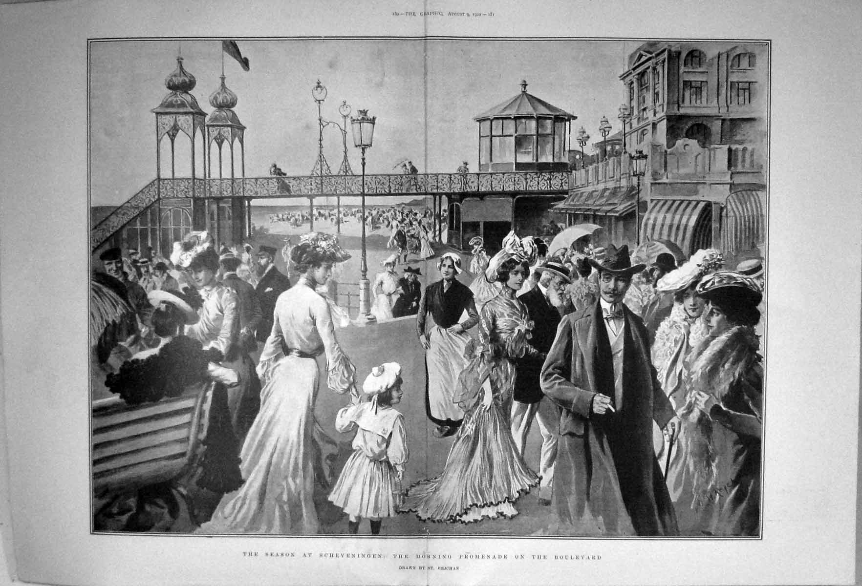 Antique Print 1902 Season Scheveningen Morning Promenade Boulevard Rejchan 20th