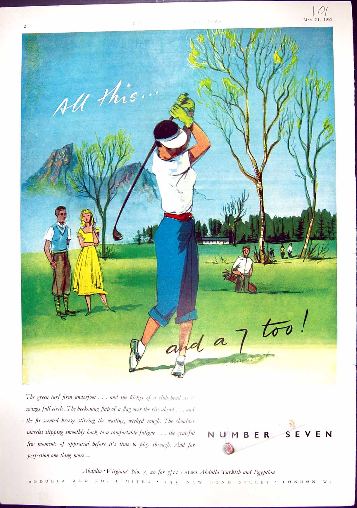 Old 1952 Advertisement Abdulla Virginia Tobacco Bond Street London Go 20th