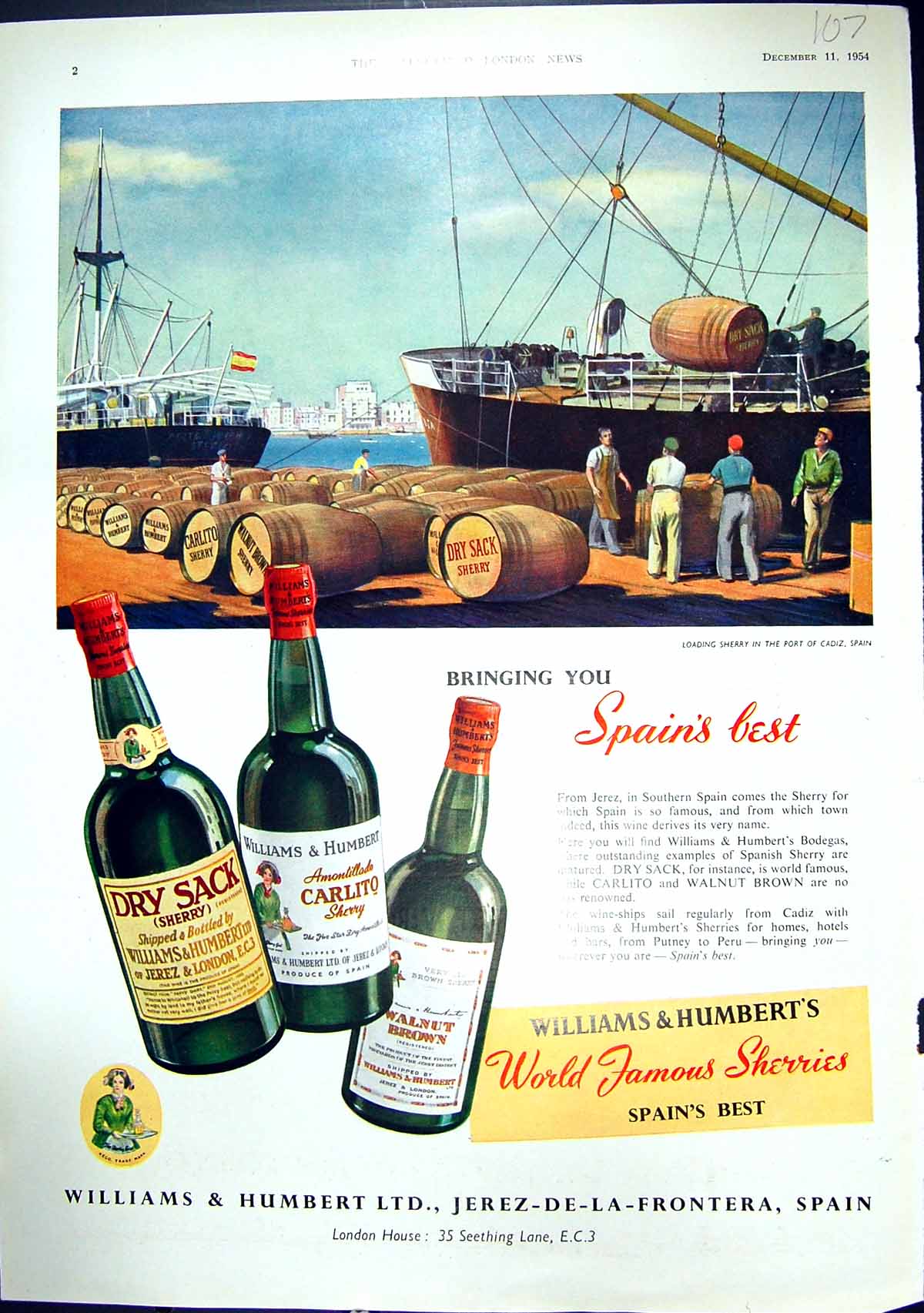 Old 1954 Williams Humbert Jerez-De-La-Frontera Spain Dry Sherry Spain 20th