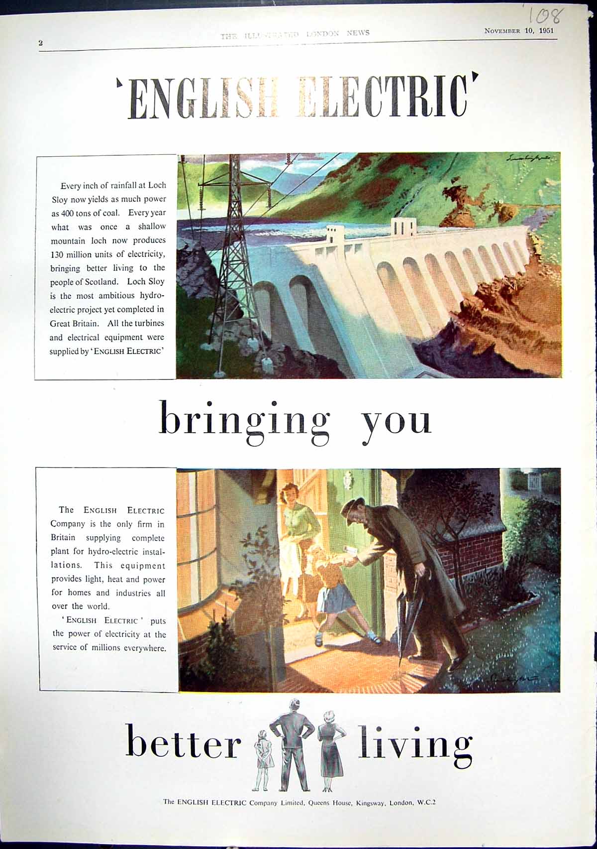 Old Advertisement 1951 English Electric Company Rainfall Loch Sloy Lo 20th