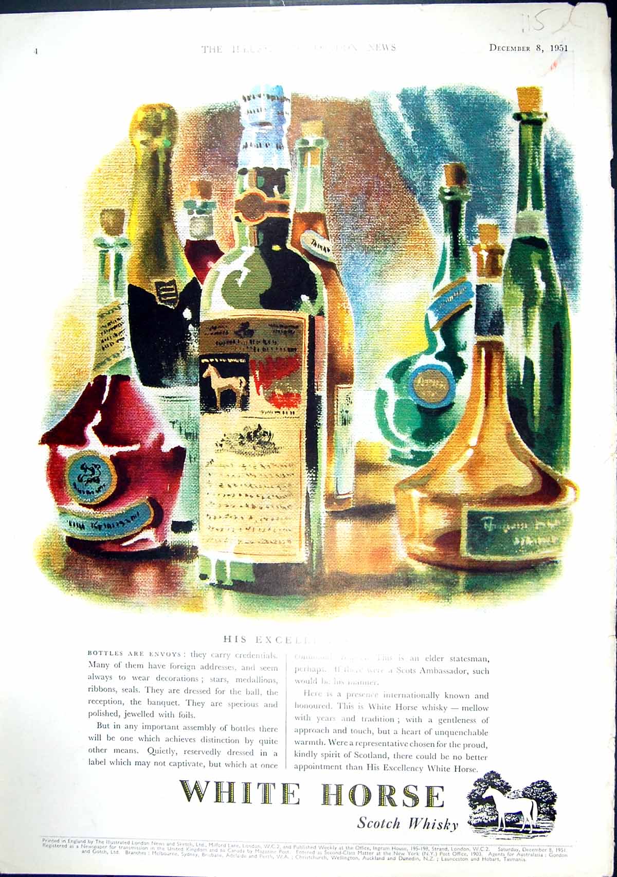 Antique Old Print 1951 White Horse Scotch Whisky Capstan Navy Cut Cigarettes