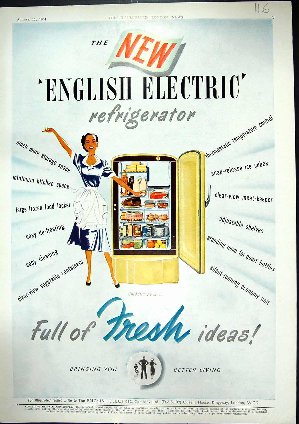 Old Print 1951 English Electric Refrigerator London Hoope Motor Car Royce 20th
