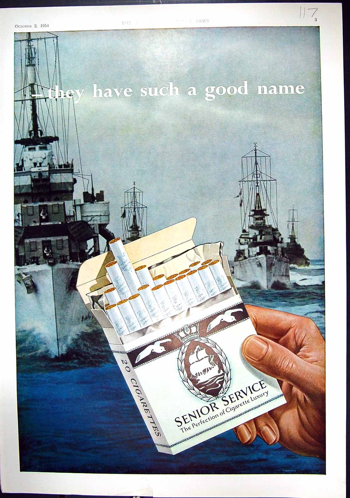 Old Print 1954 Senior Service Cigarettes Sanderson Fabrics Berners London 20th