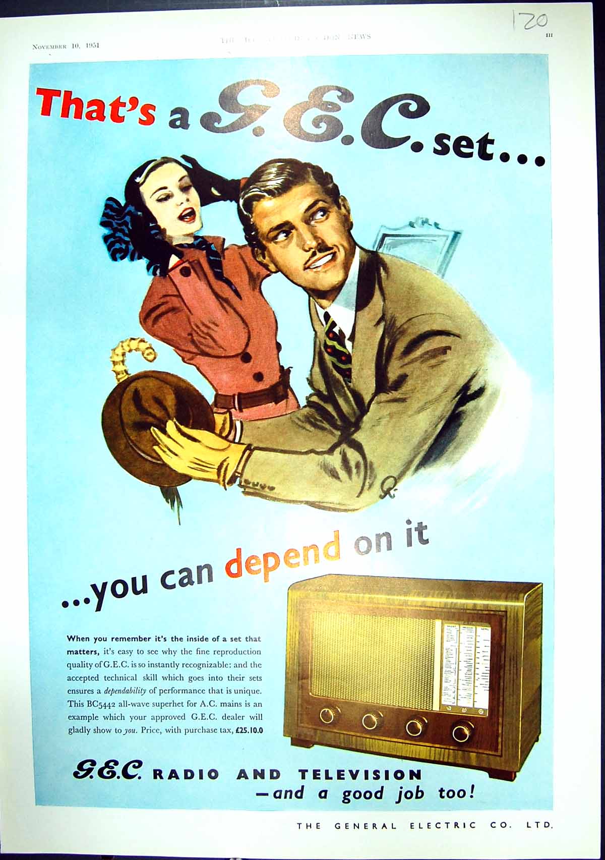 Old Print 1951 General Electric Company Radio Television Shaftesbury Bass 20th