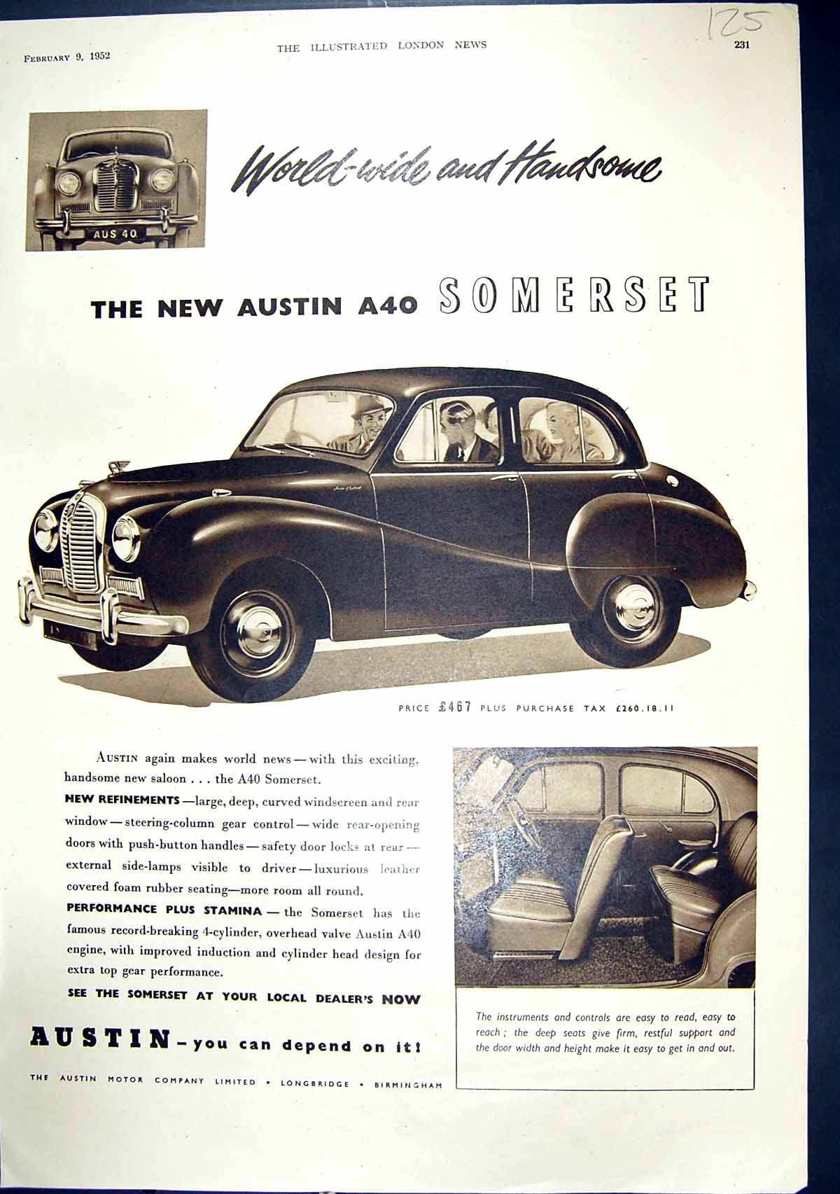 Antique Old Print 1952 Austin Motor Company Booth'S Dry Gin Sanderson Berners