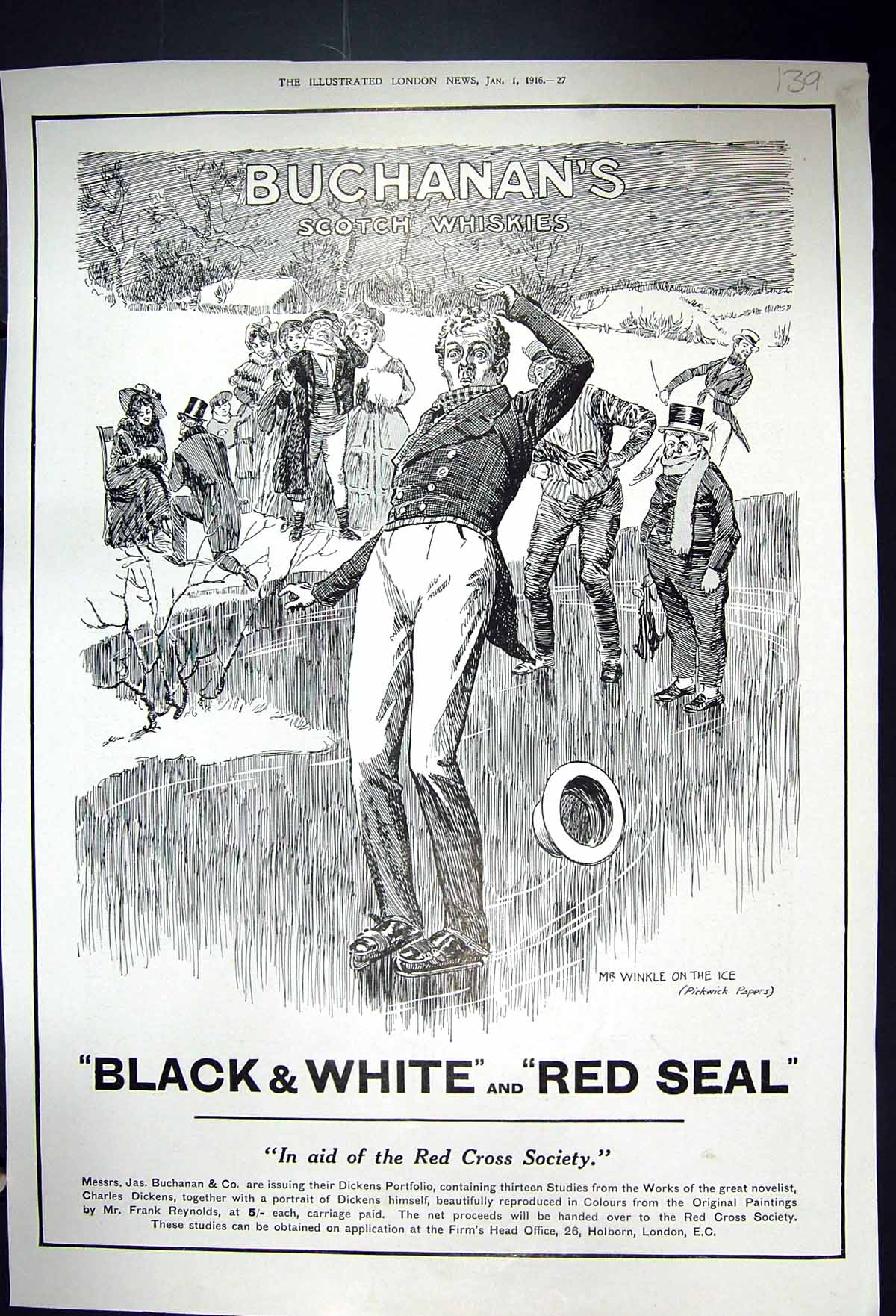 Old 1916 Buchanan'S Black Scotch Whisky Ice Skating Colgate Burberry 20th