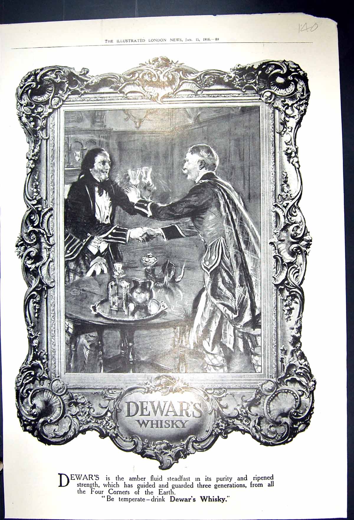 Old Print 916 Dewars Scotch Whisky Devon Fires Rowlands Oil Standard Life
