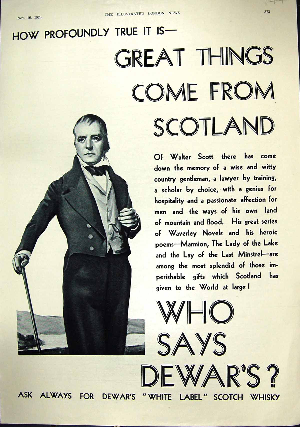 Antique Old Print 1929 Dewars White Label Scotch Whisky Gsmiths Silversmiths