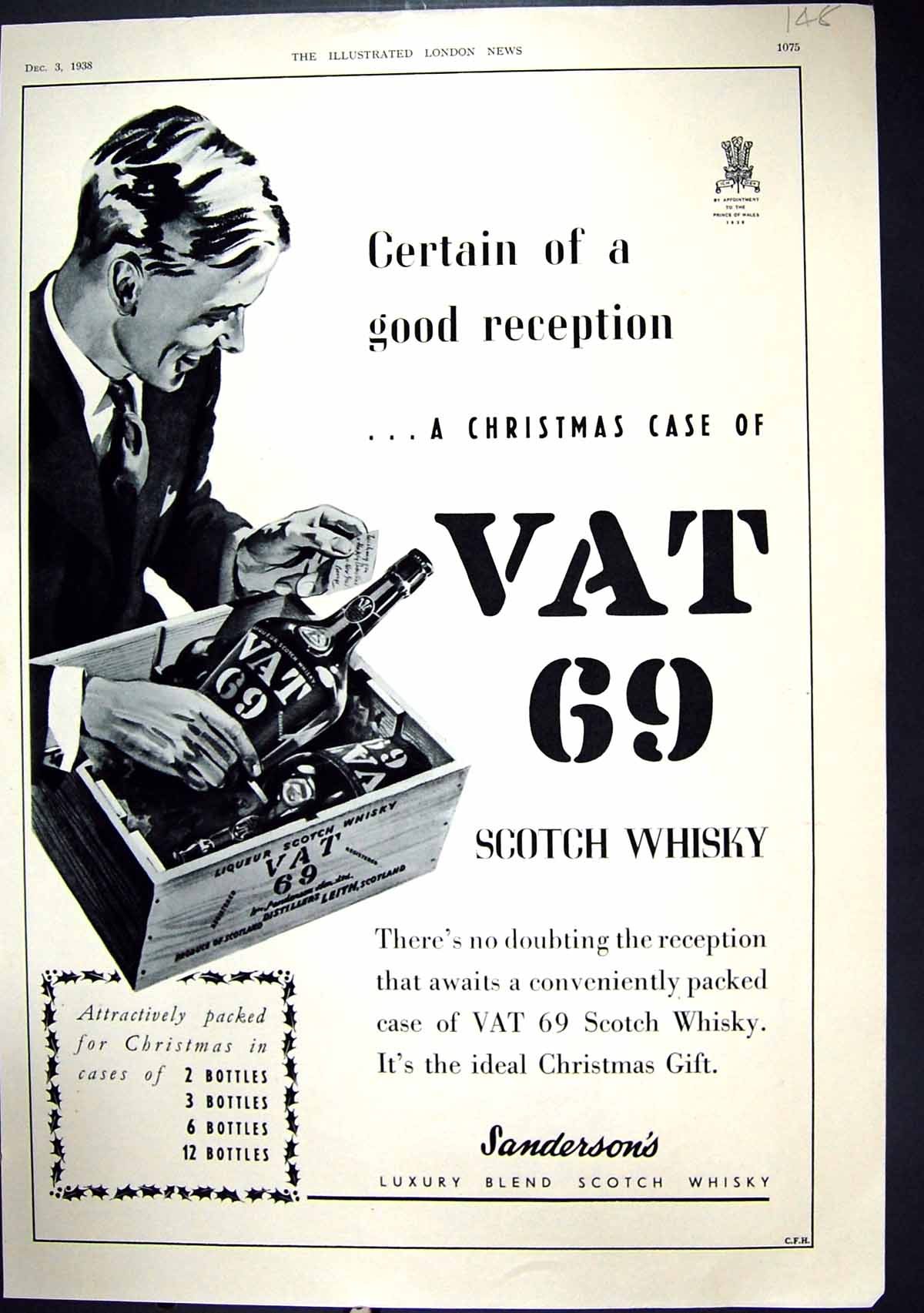 Antique Print 1938 Vat 69 Scotch Whisky Revelation Travelling Bag Suitcase 20th