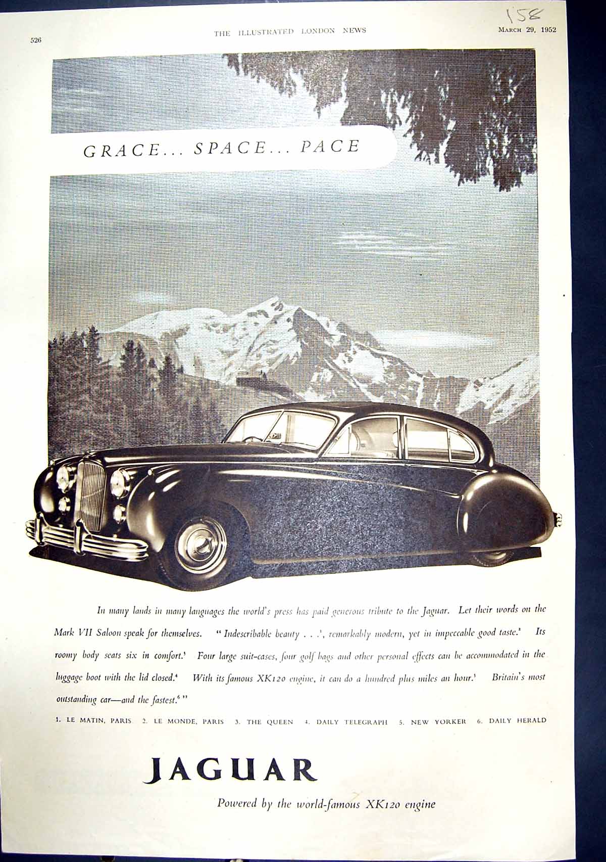 Old Print 1952 Jaguar Motor Car Xk120 Engine Union Castle Albright Wilson 20th