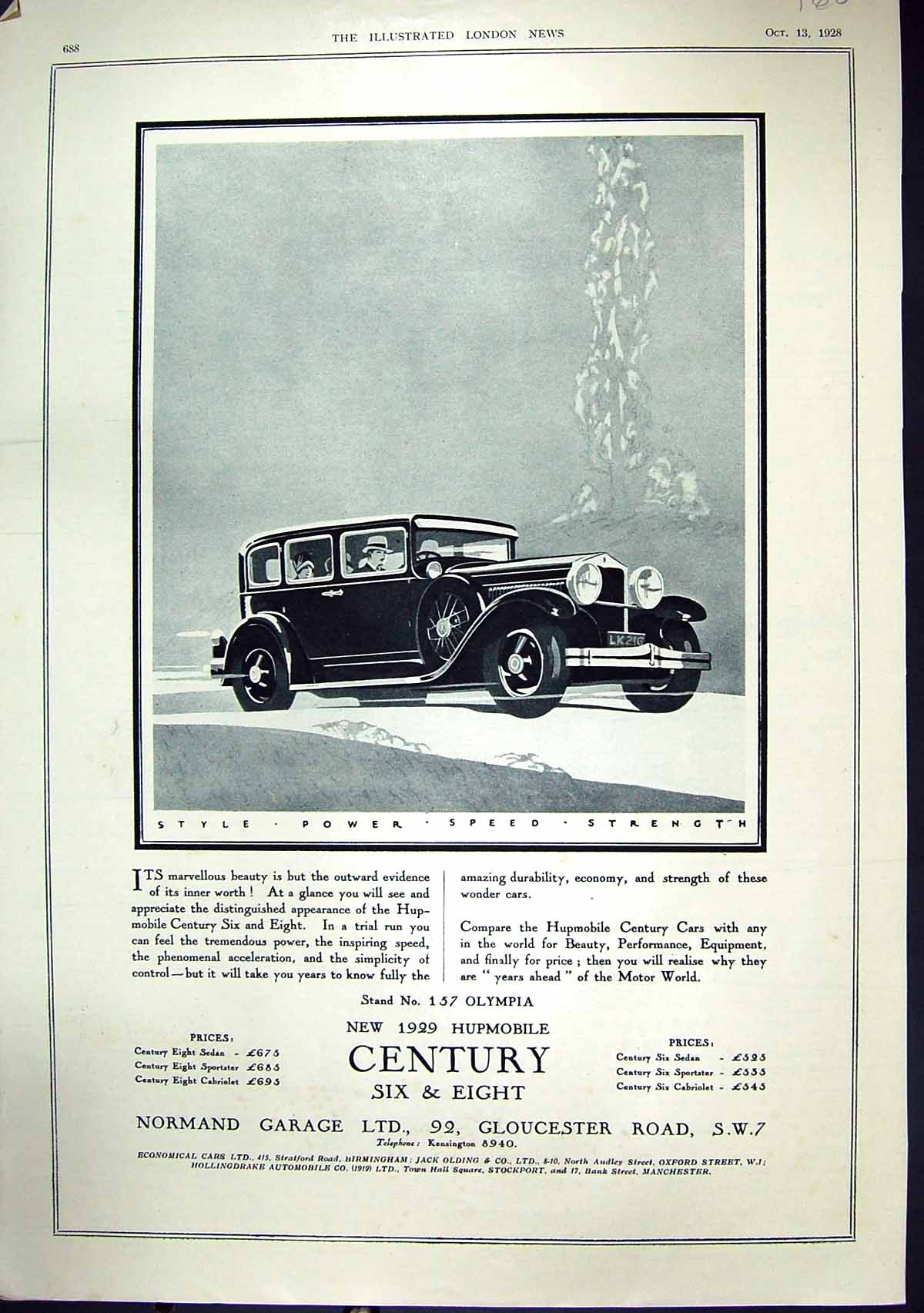 Old Print 1928 Hupmobile Motor Car Normand Garage Vauxhall Lancia Pullman 20th