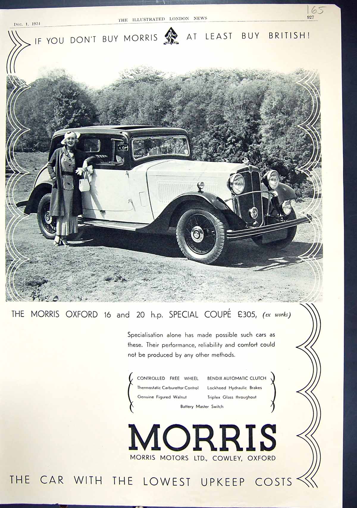 Antique Print 1934 Morris Motor Car Coupe Anglepoise Mirror Princess Marina