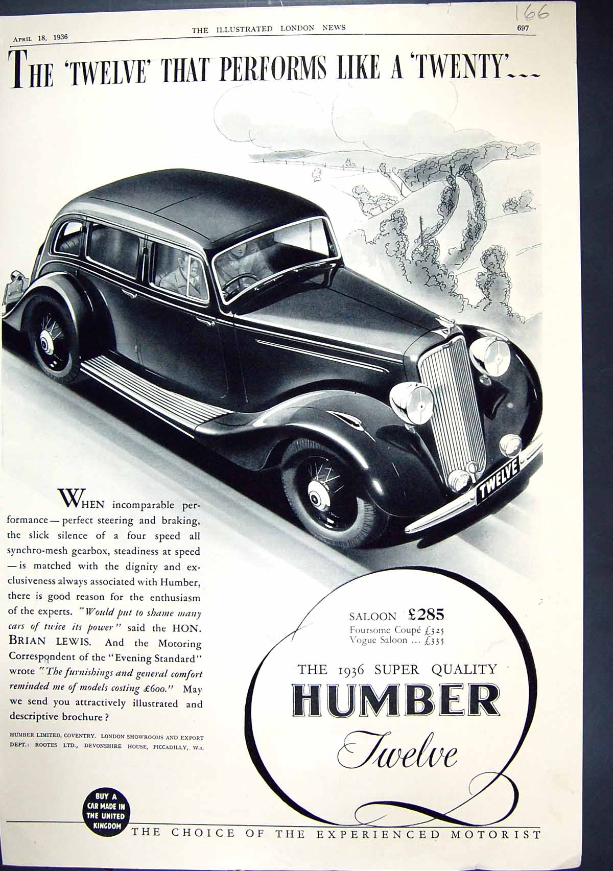 Antique Old Print 1936 Humber Motor Car Ladies Fashion Blouses Flannel Smocks