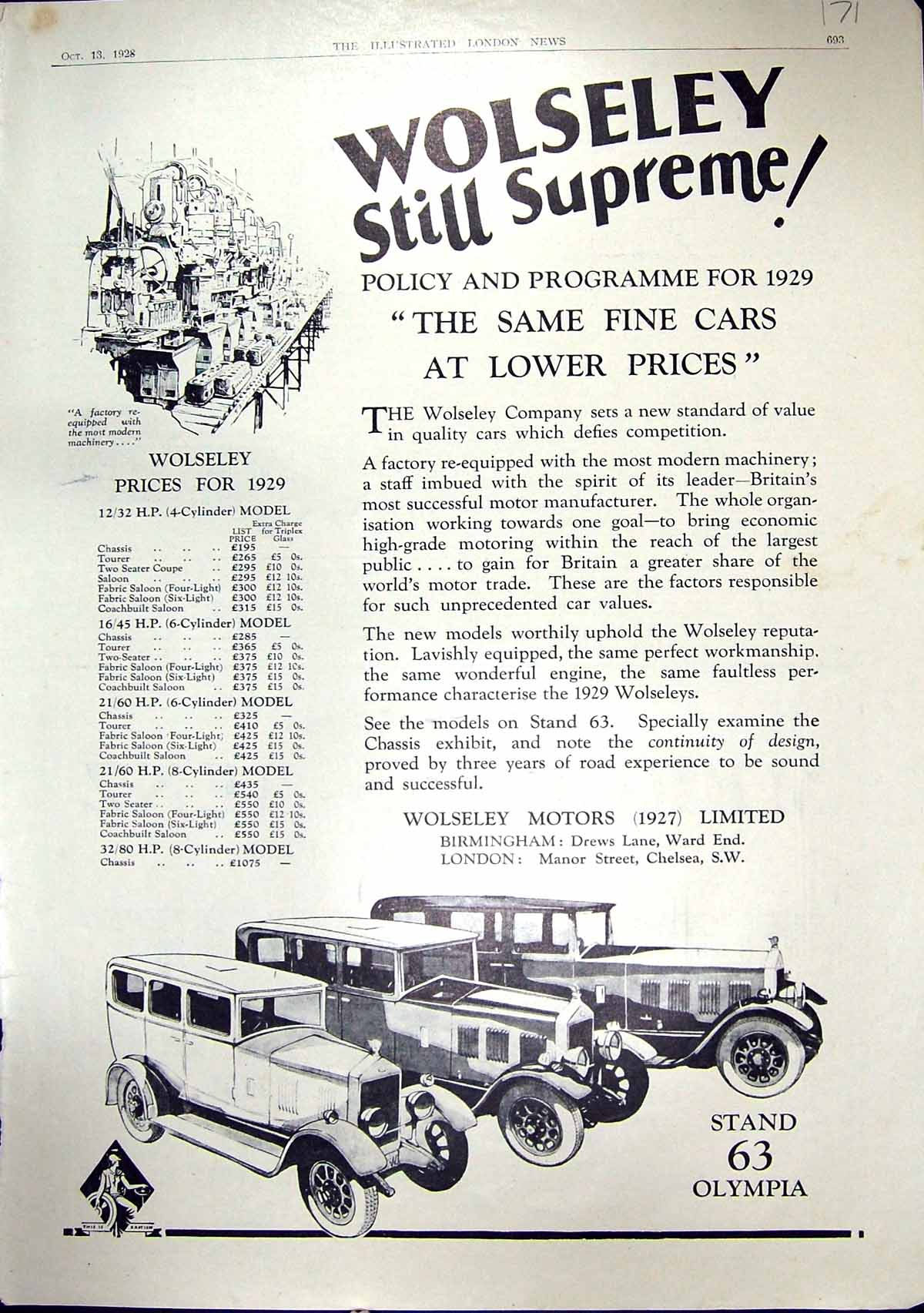 Antique Print 1928 Wolseley Motor Car Olympia Triplex Alvis Auburn Phaeton 20th