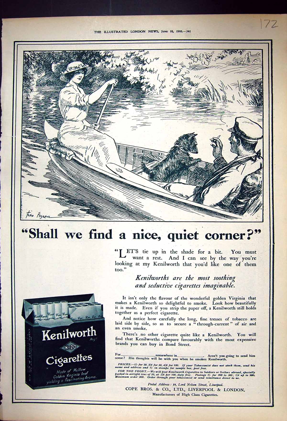 Old Print 1916 Kenilworth Cigarettes Cope Marshall Snelgrove O'Sullivans 20th