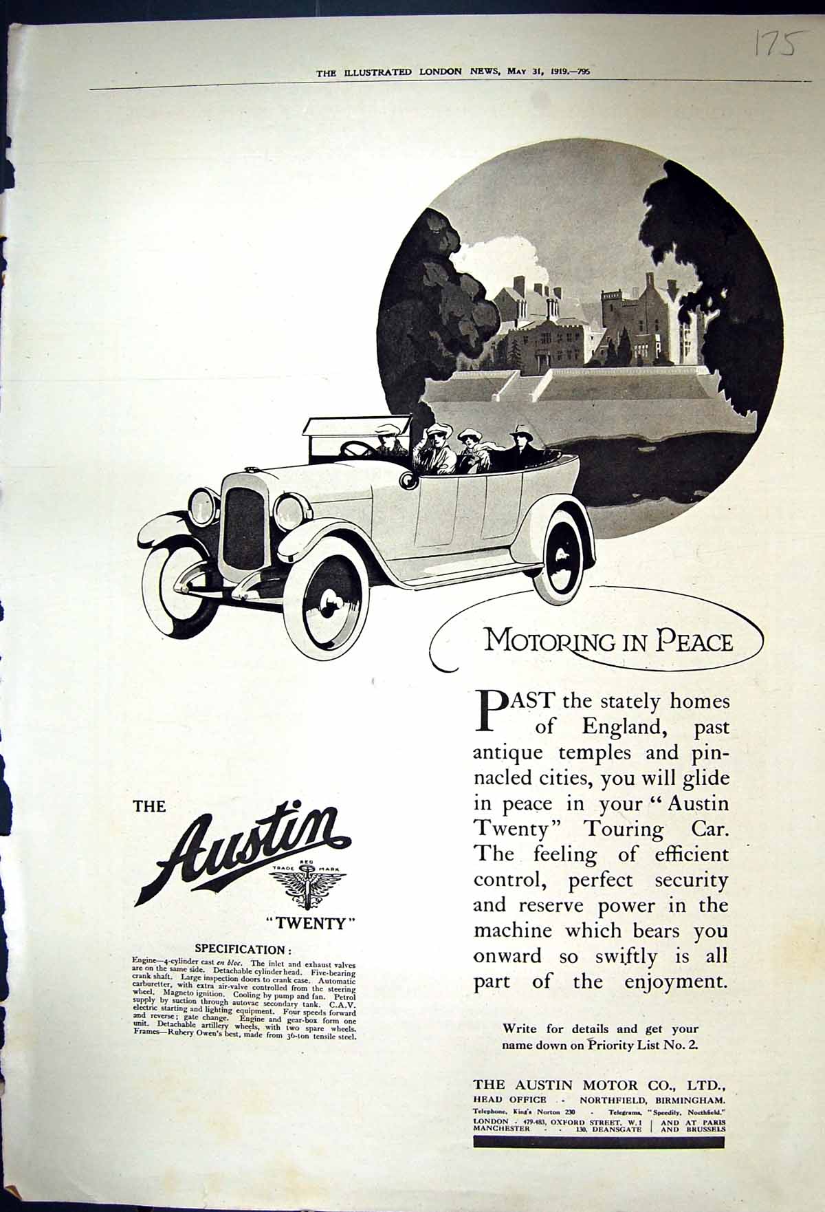 Old Advertisement 1919 Austin Motor Car Mappin Webb Red-Letter Day Et 20th