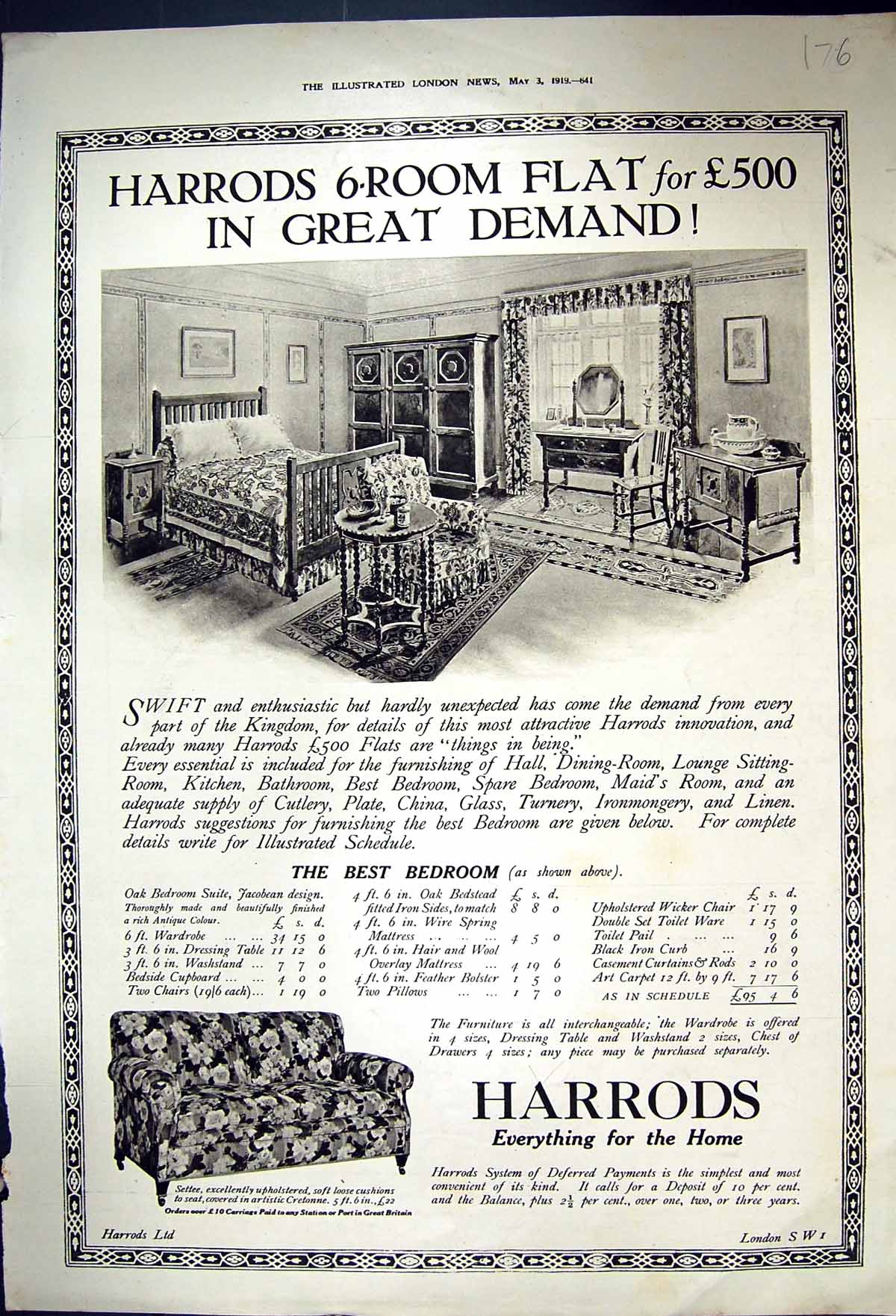 Antique Old Print 1919 Harrods Furniture Standard Bank South Africa Gandhi 20th