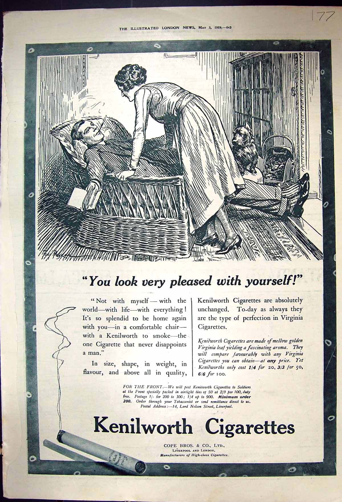 Old Print 1919 Kenilworth Cigarettes Cope Aertex Cellular Clothing Dress 20th