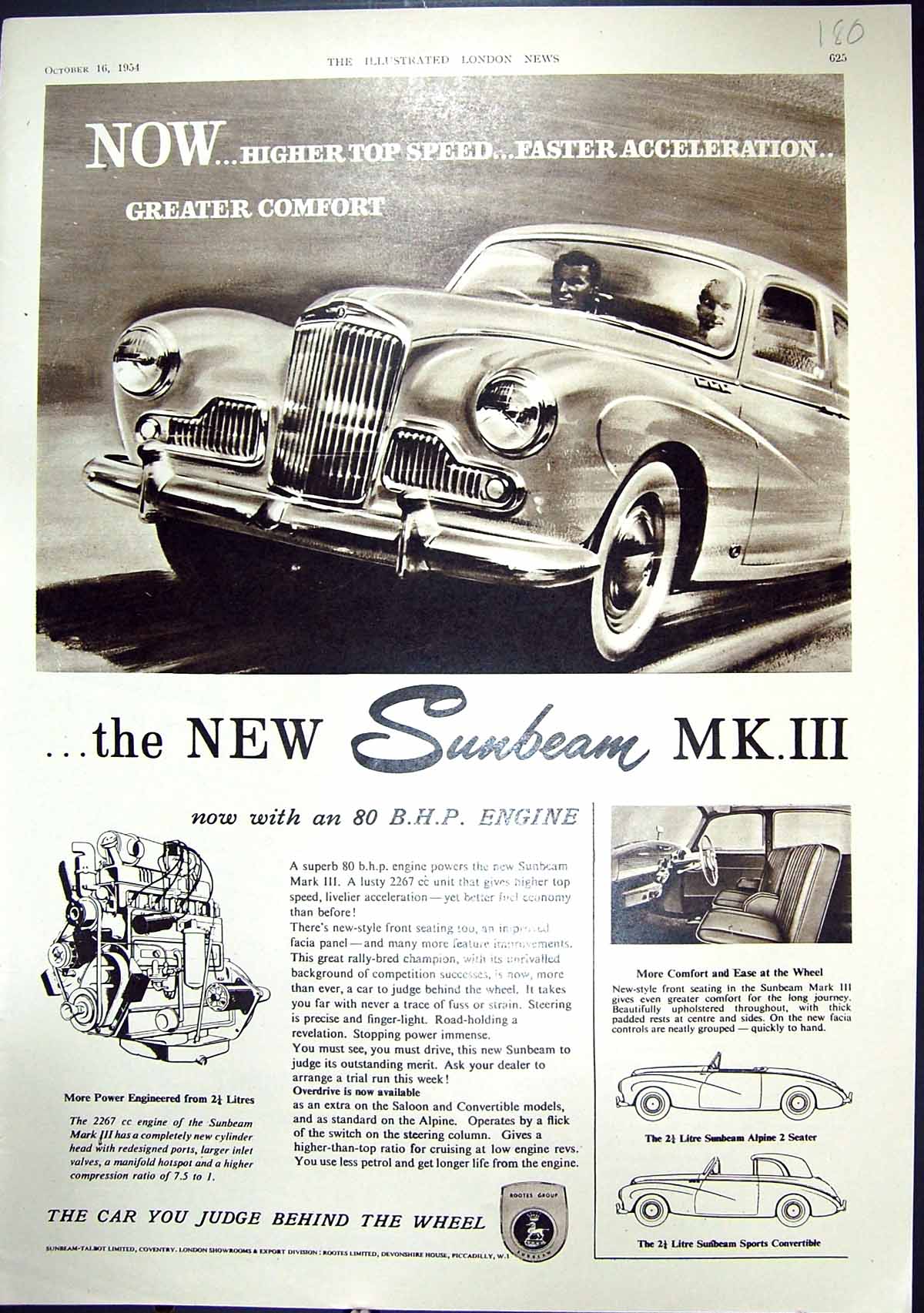 Antique Print 1954 Sunbeam Motor Car Fly Bea Airways Triumph GMentzendorff 20th