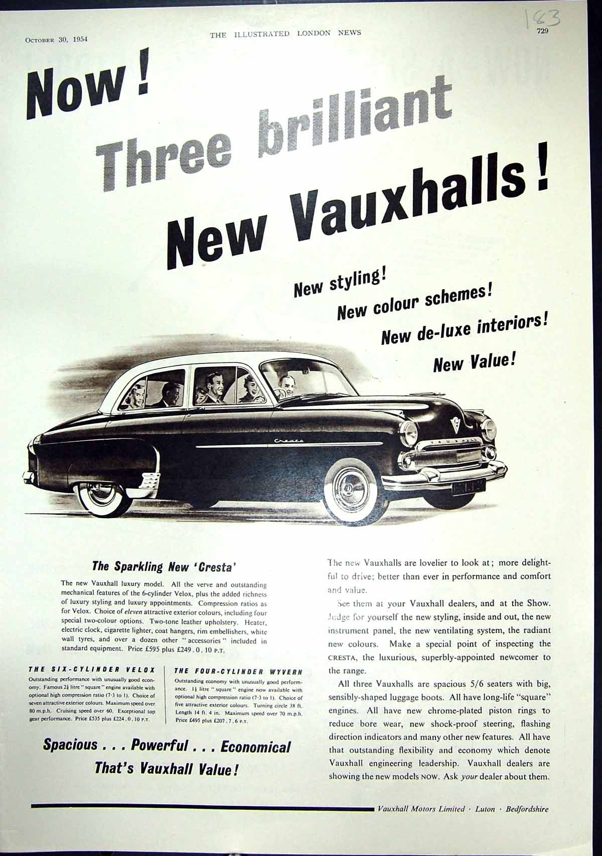 Old Advertisement 1954 Vauxhall Motor Cars Luton Mobilgas Winter Petr 20th